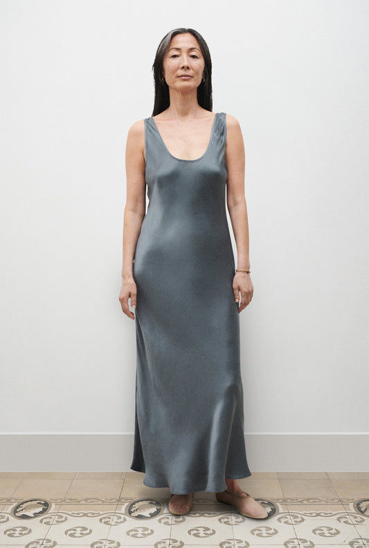 Image of Dresses. Product name - Scoop Neck Dress Slate in Slate colour by brand - Silk Laundry