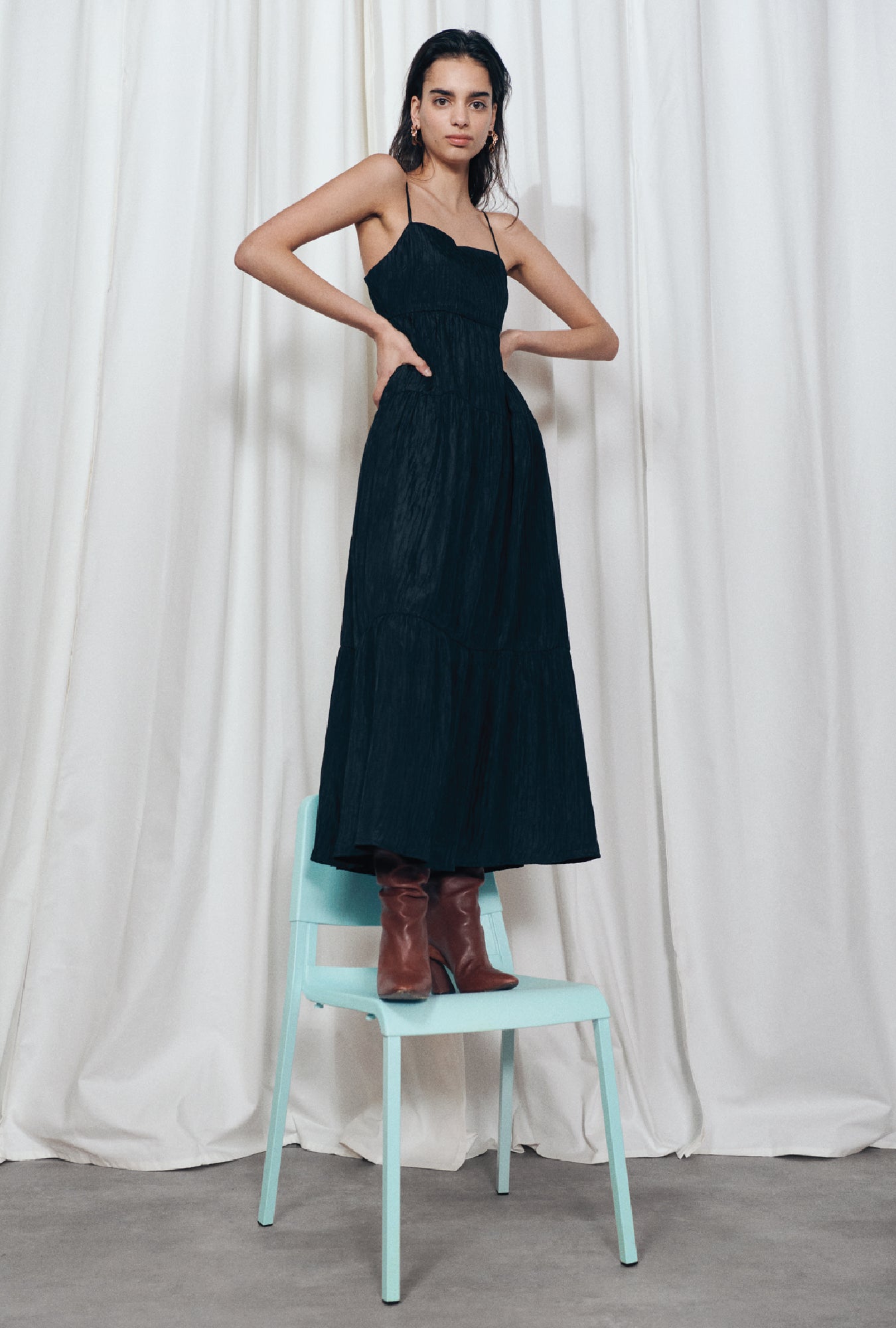 Image of Dresses. Product name - Crinkle Bounce Dress Black in Black colour by brand - Silk Laundry