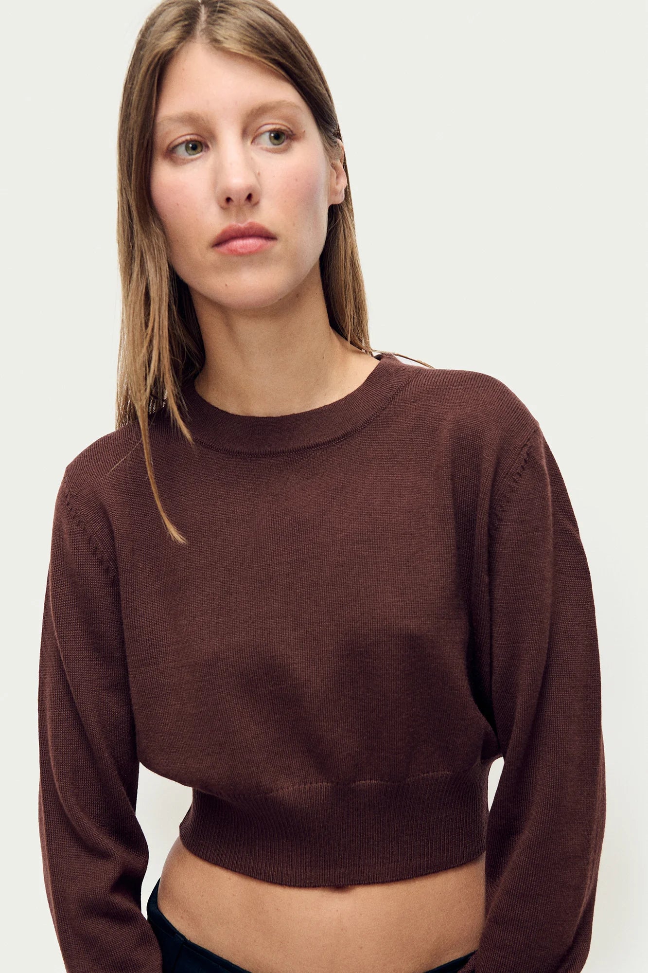Silk Laundry Wool Cropped Crewneck (Root)
