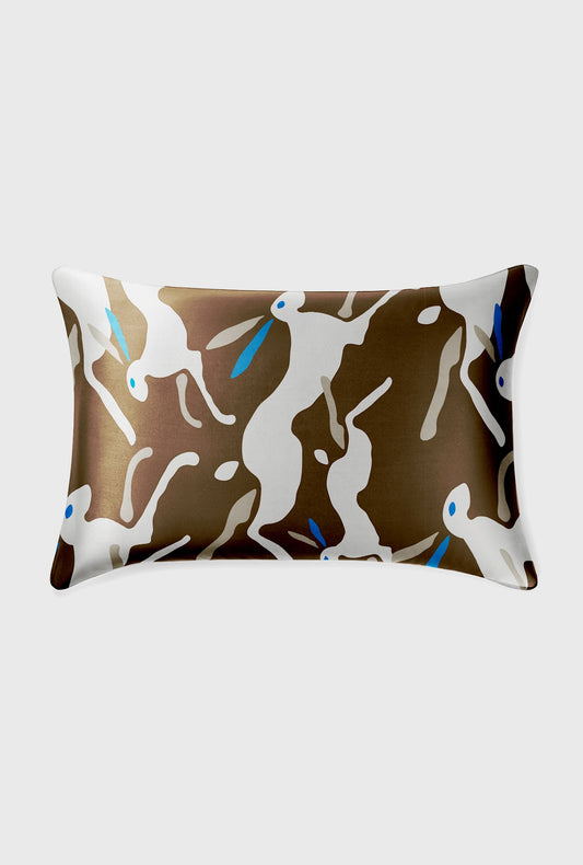 Image of Decor. Productname: Pillowcase Rabbit Dark Earth in Earth colour by brand - Silk Laundry