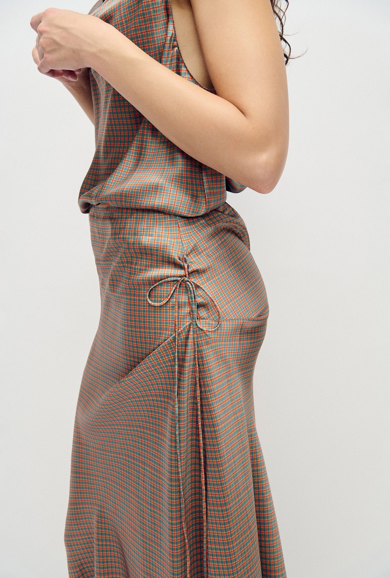 Silk Laundry Long Bias Cut Skirt (Micro Plaid)