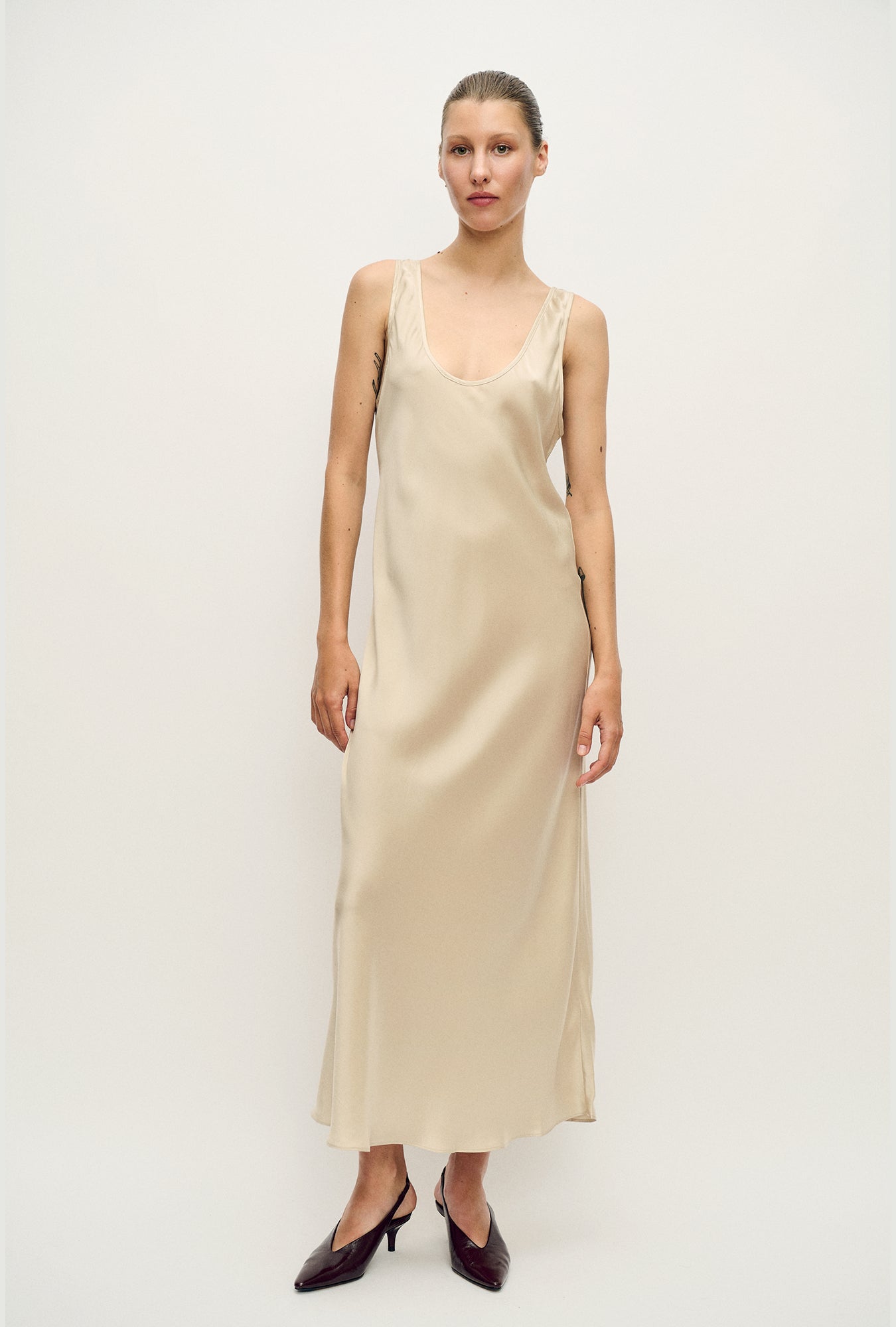 Image of Dresses. Product name - Scoop Neck Dress Hazelnut in Hazelnut colour by brand - Silk Laundry