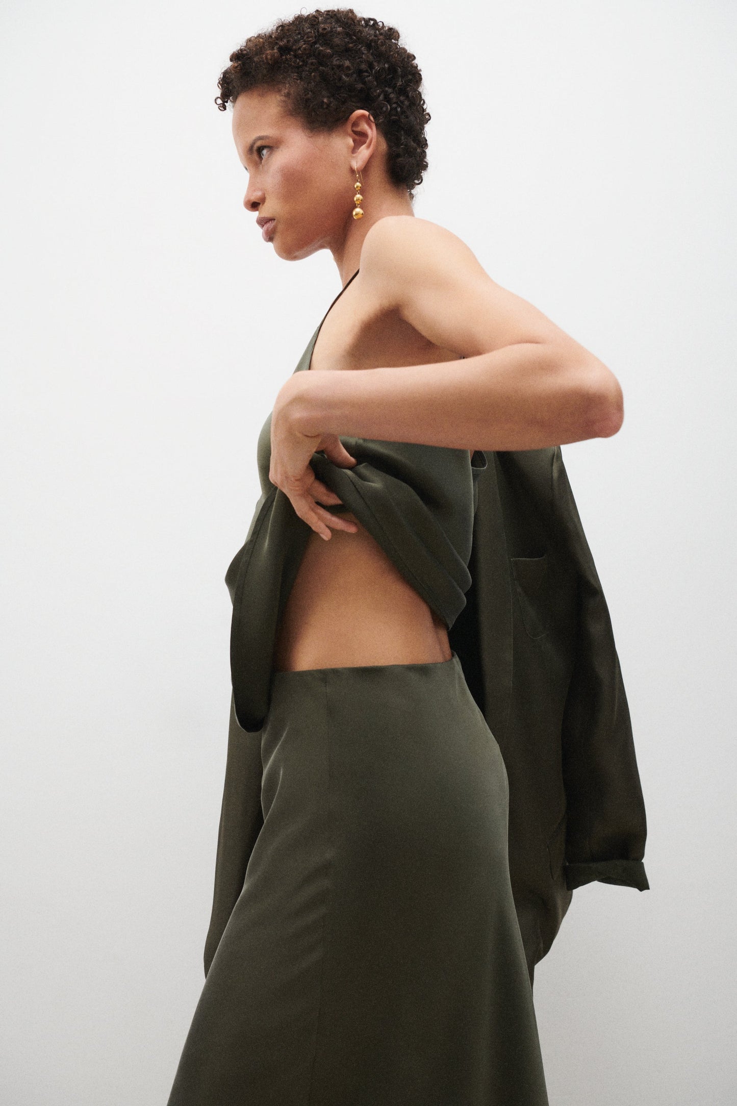 Silk Laundry Long Bias Cut Skirt (Pine)