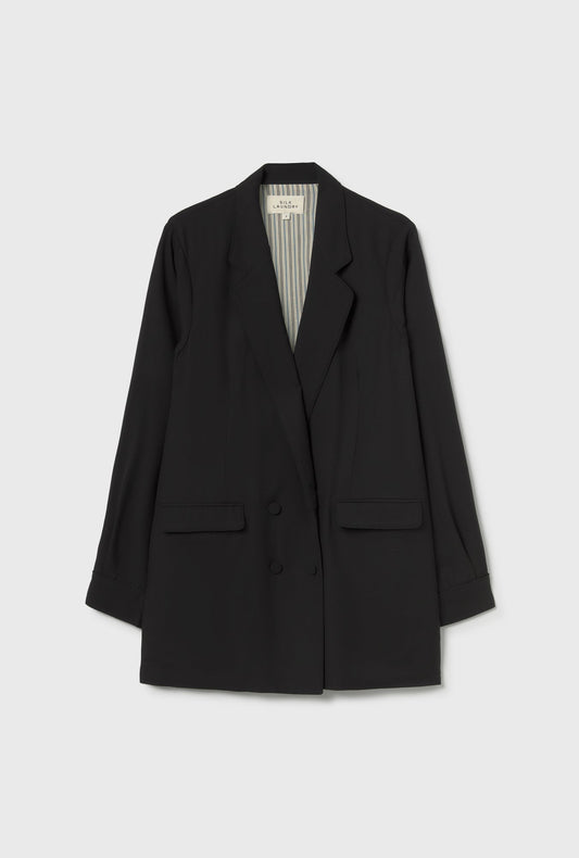 Wool Silk Relaxed Blazer (Black)