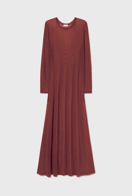 Silk Laundry Mesh Long Sleeve Dress (Canyon)