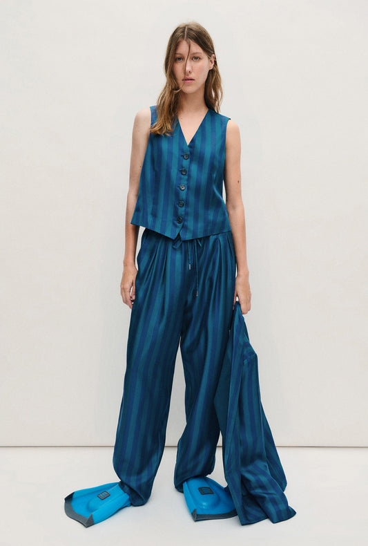 Image of Coats & Jackets. Product name - Twill Vest Blue Depths in Blue Depths colour by brand - Silk Laundry