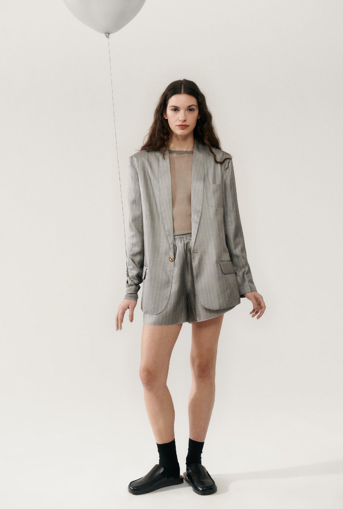 Silk Laundry Twill Miami Blazer (Moon Pinstripe)