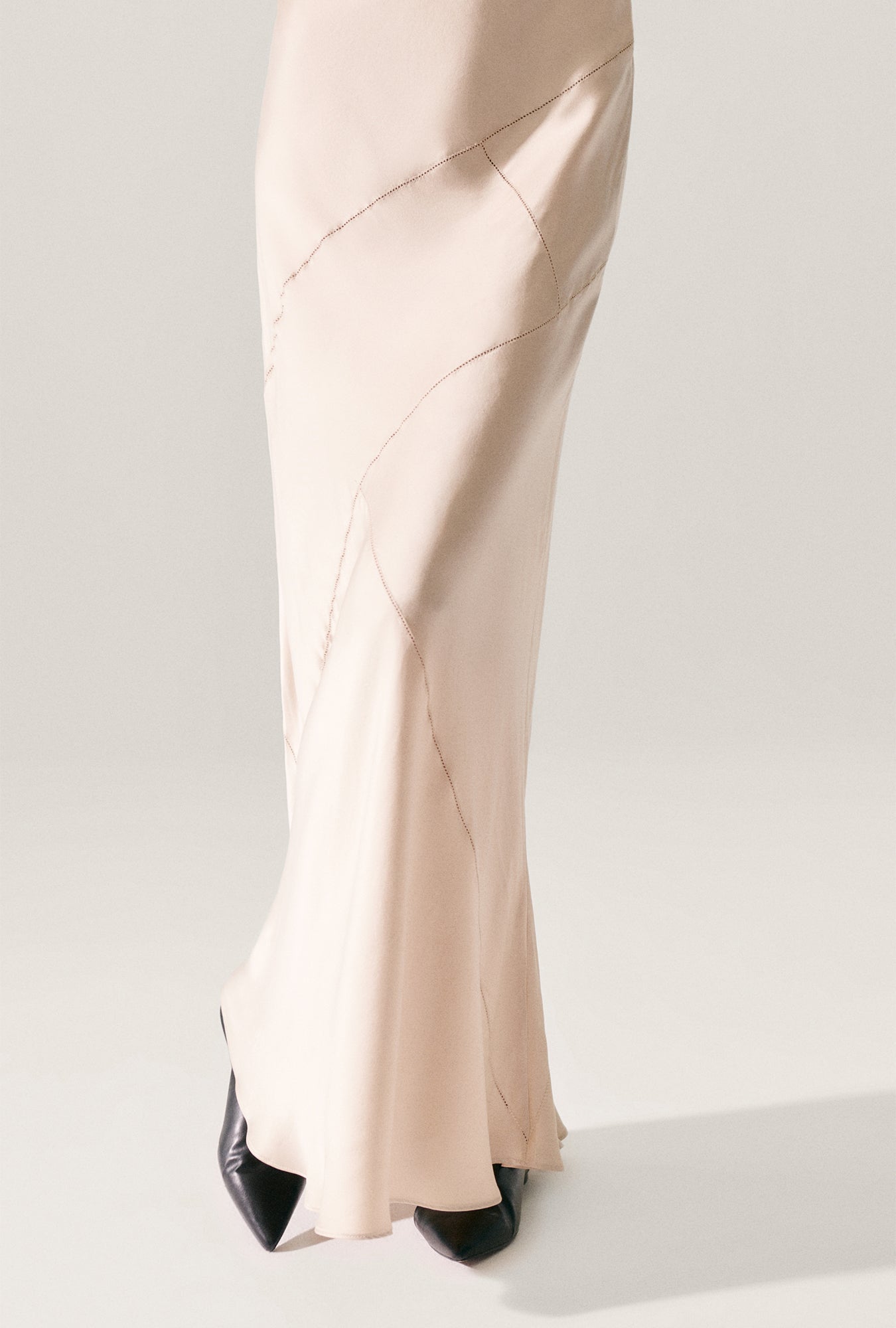 Silk Laundry Splice Full Sleeve Bias Dress (Hazelnut)
