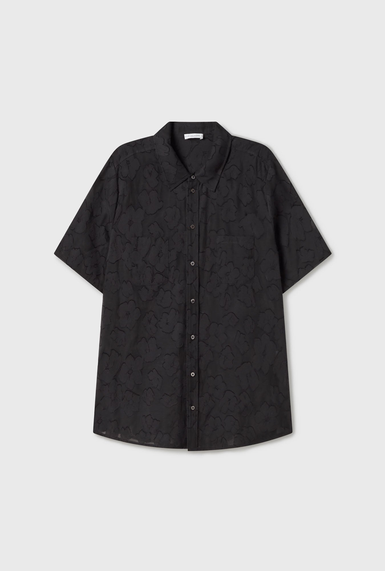 Laundry Clip Silk Short Sleeve Boyfriend Shirt (Black)