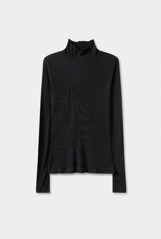 Silk Laundry Ribbed Turtleneck (Black)