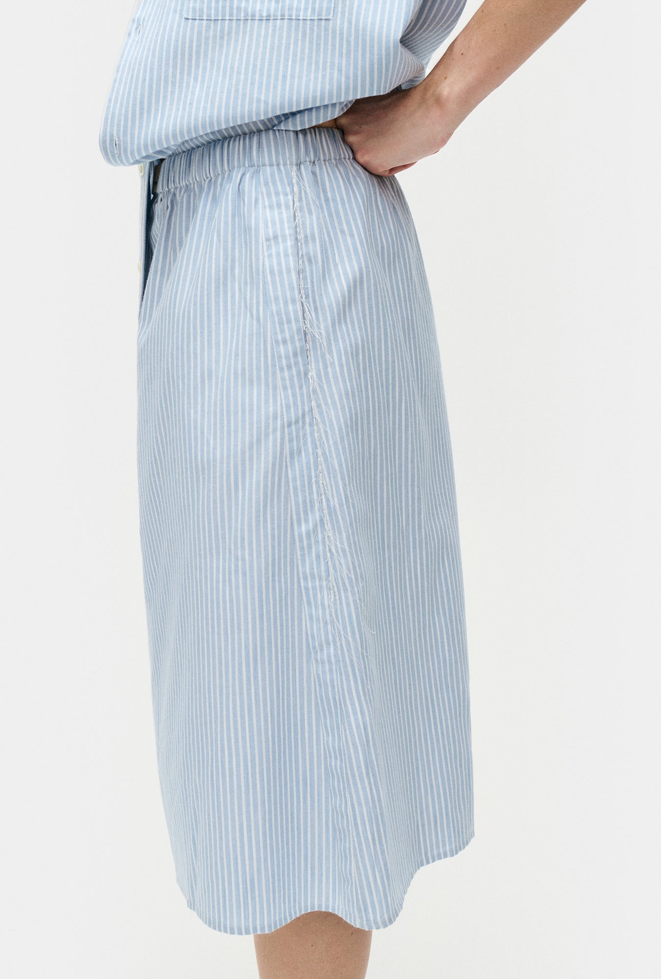 Silk Laundry Cotton Midi Skirt (Storm Stripe)