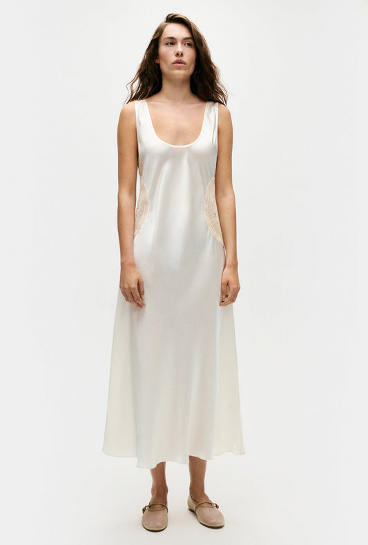 Image of Dresses. Productname: Silk Laundry Doilies Scoop Neck Dress in Off-White colour by brand - Silk Laundry