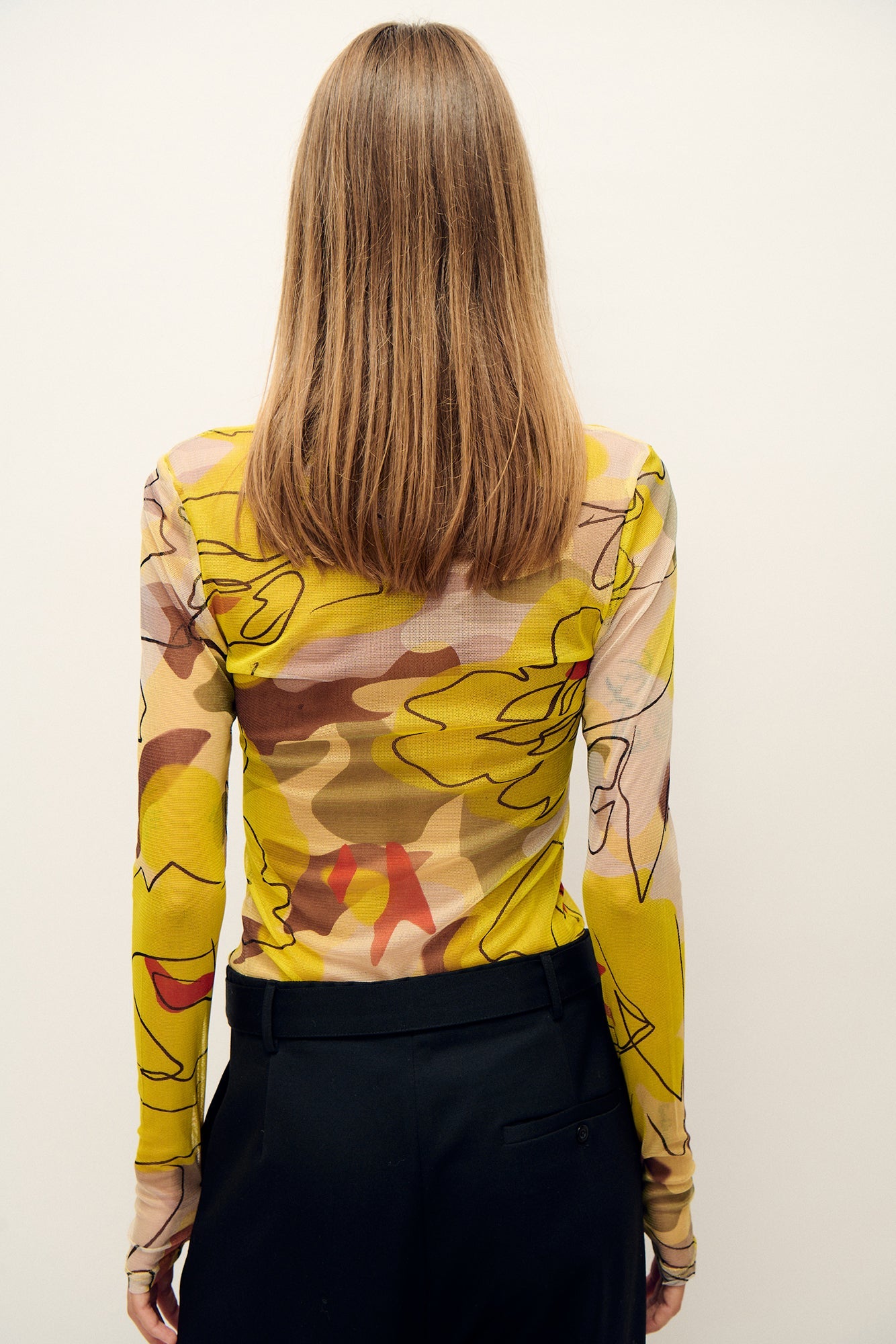 Silk Laundry Mesh Long Sleeve Top (Sunflower Floral)