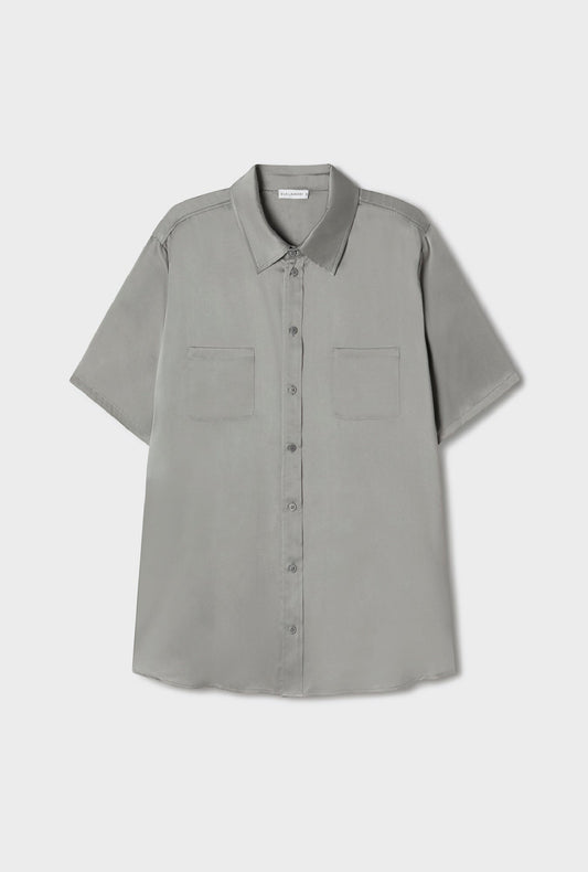 Silk Laundry Short Sleeve Boyfriend Shirt (Moon)