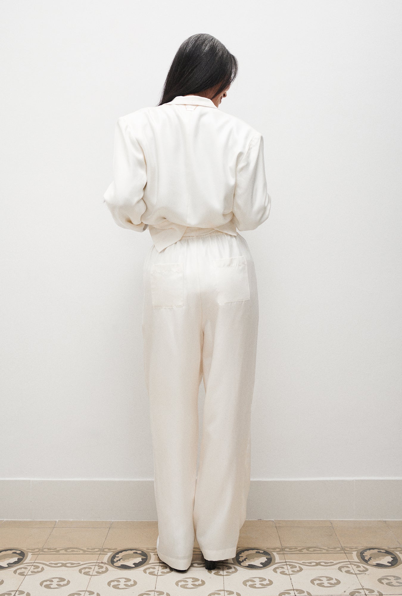 Silk Laundry Twill Slouch Pants (White)
