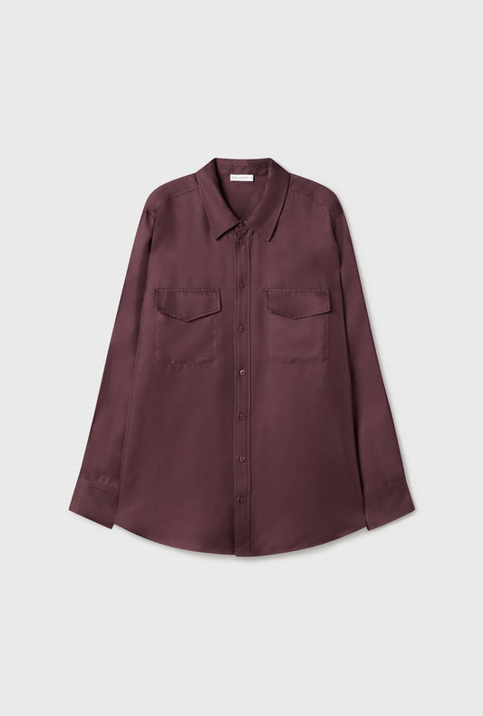 Silk Laundry Twill Boyfriend Shirt (Cacao)