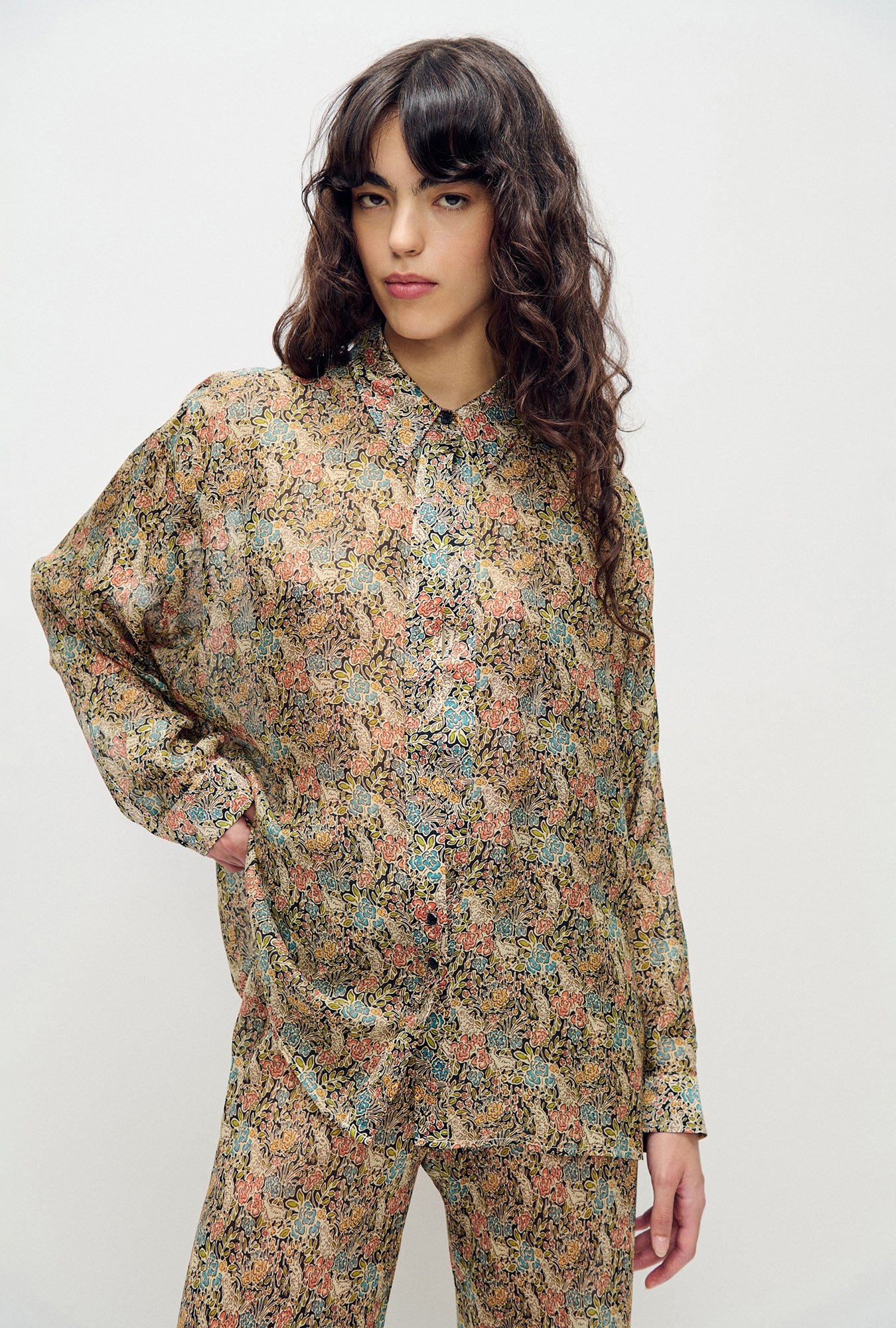 Image of Shirts. Product name - Chiffon Crossover Shirt Sugar Floral in Sugar Floral colour by brand - Silk Laundry