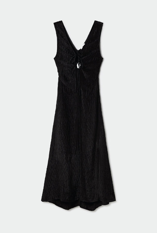 Silk Laundry Crinkle Peek-A-Boo Dress (Black)