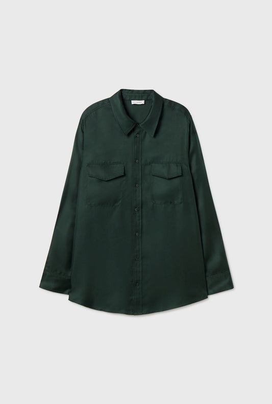 Silk Laundry Twill Boyfriend Shirt (Scarab)