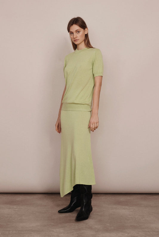 Image of a model wearing Pants. Product name - Drawstring Skirt Luminary in Luminary colour by brand - Silk Laundry