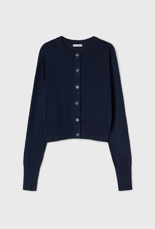Silk Laundry Cropped Cardigan (Midnight)