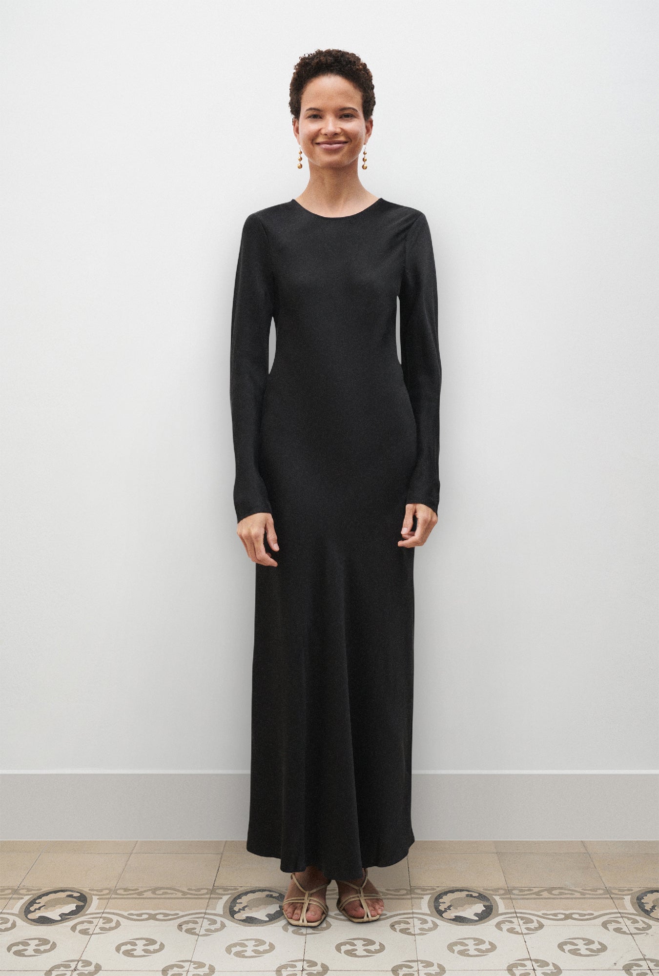Image of Dresses. Product name - Full Sleeve Bias Dress Black in Black colour by brand - Silk Laundry