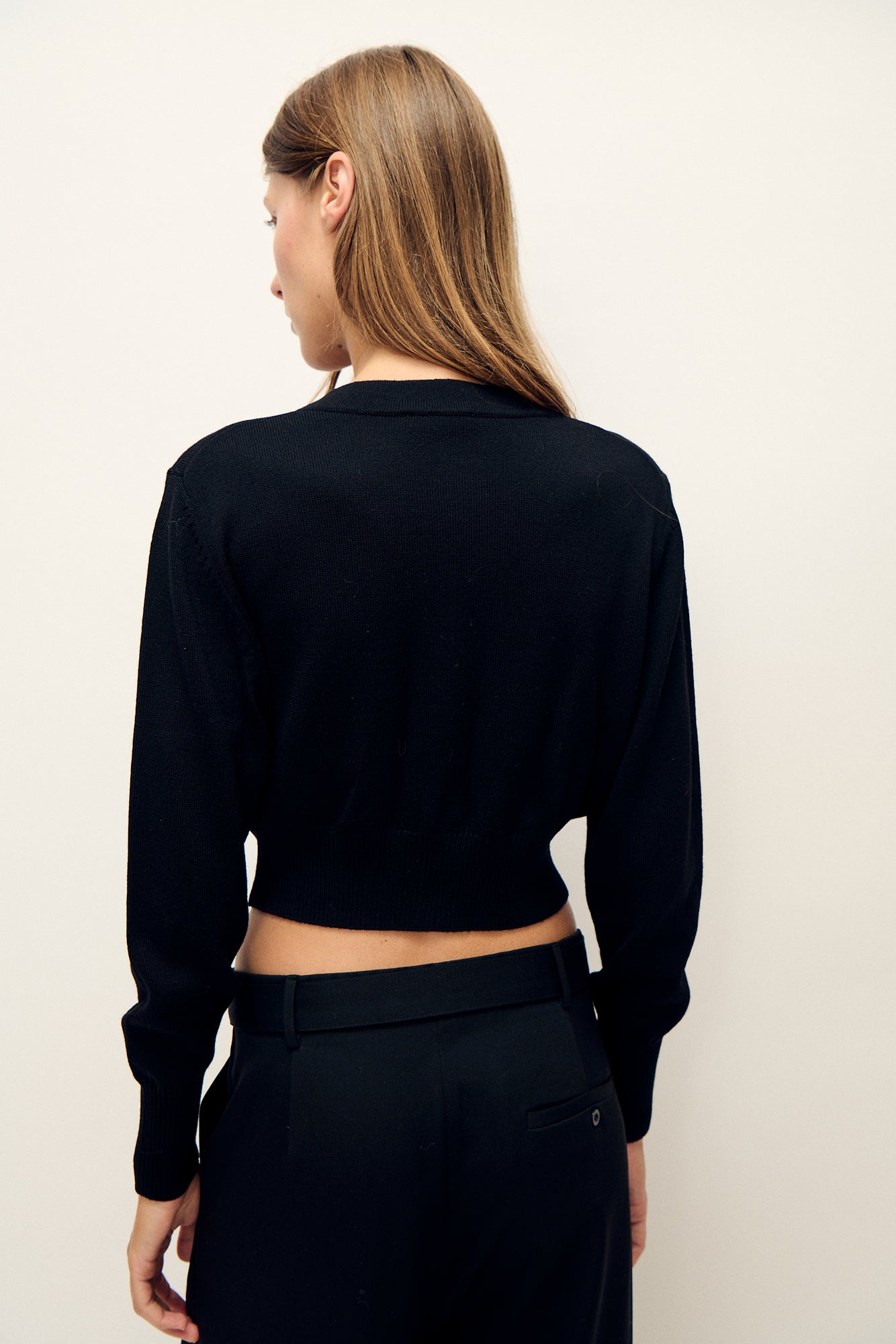 Silk Laundry Wool Cropped Cardigan (Black)