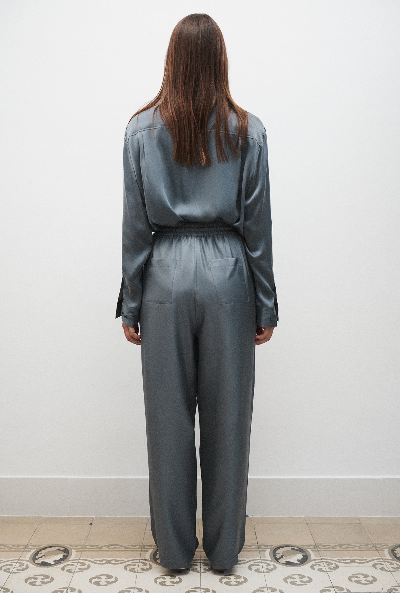 Silk Laundry Twill Slouch Pants (Slate)