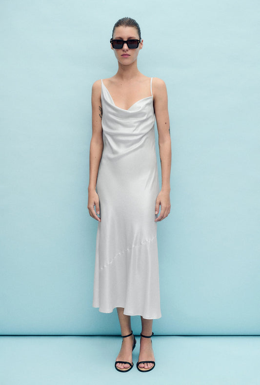 Image of Dresses. Productname: Carrie Dress Silver Foil in Silver Foil colour by brand - Silk Laundry