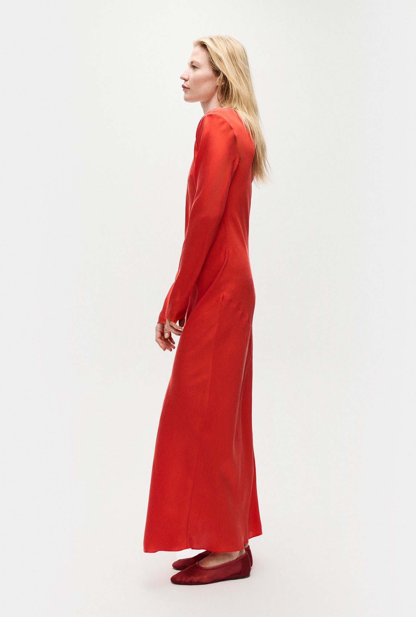 Silk Laundry Full Sleeve Bias Dress (Geranium)