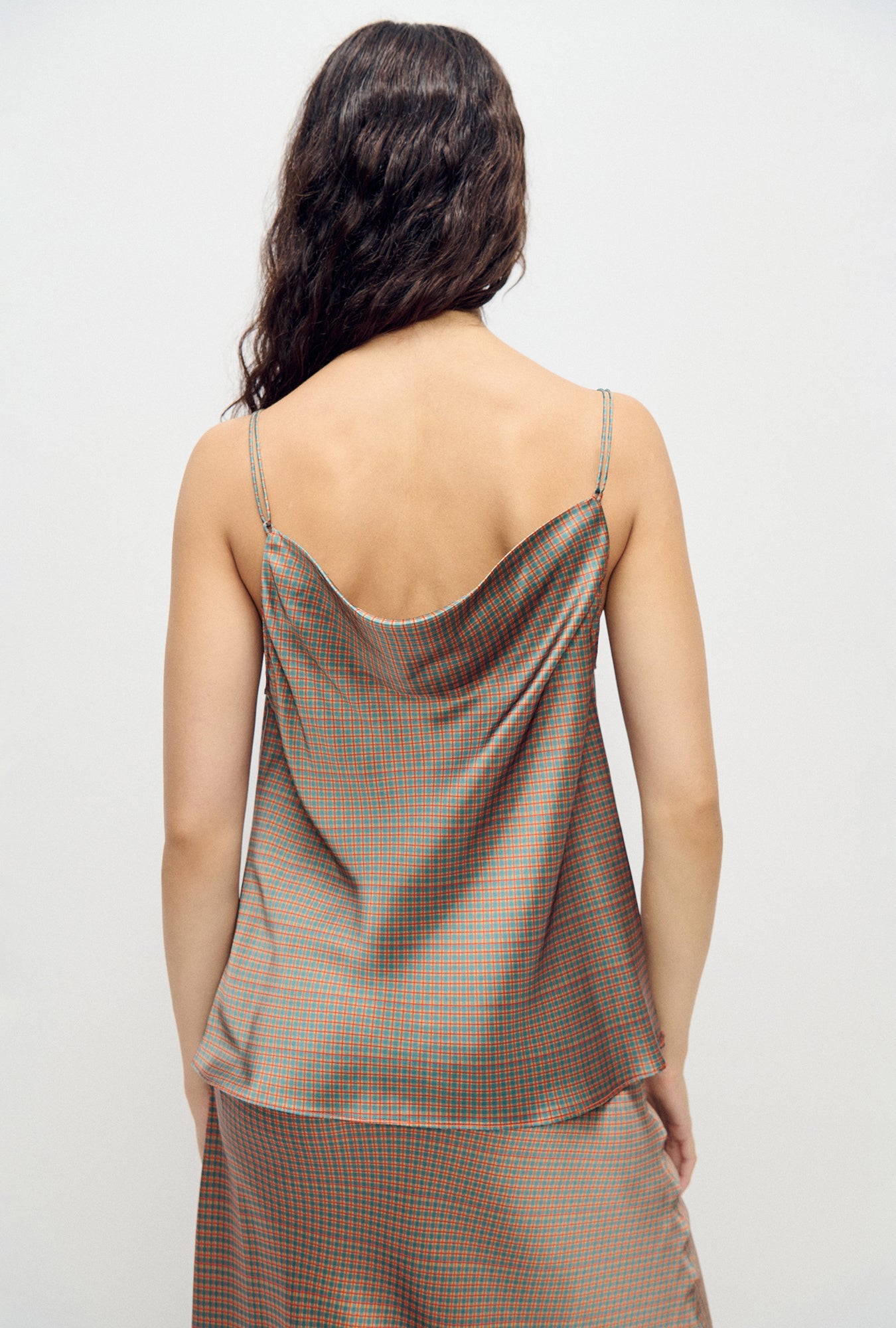 Silk Laundry Drape Cami (Micro Plaid)