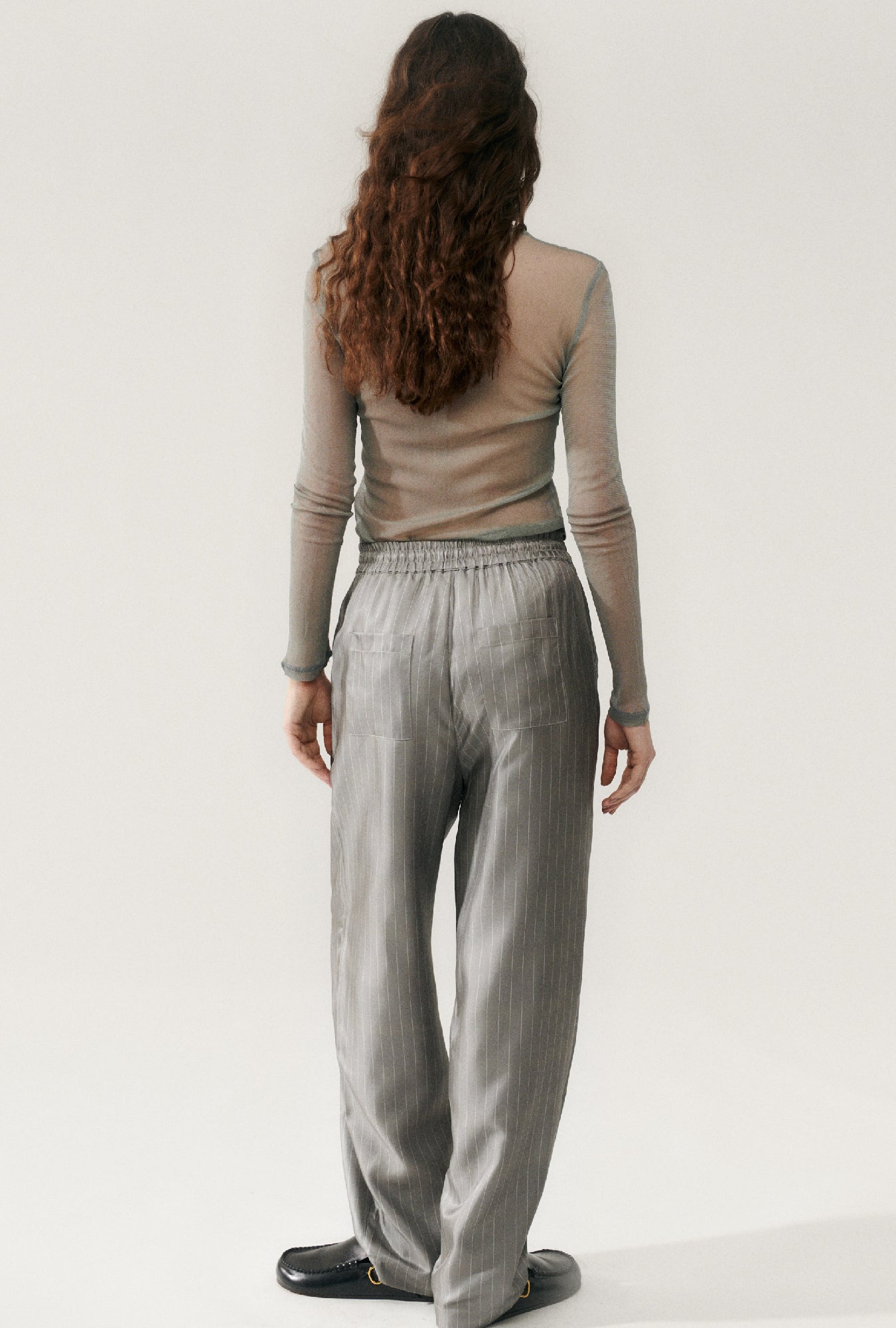 Silk Laundry Twill Slouch Pants (Moon Pinstripe)