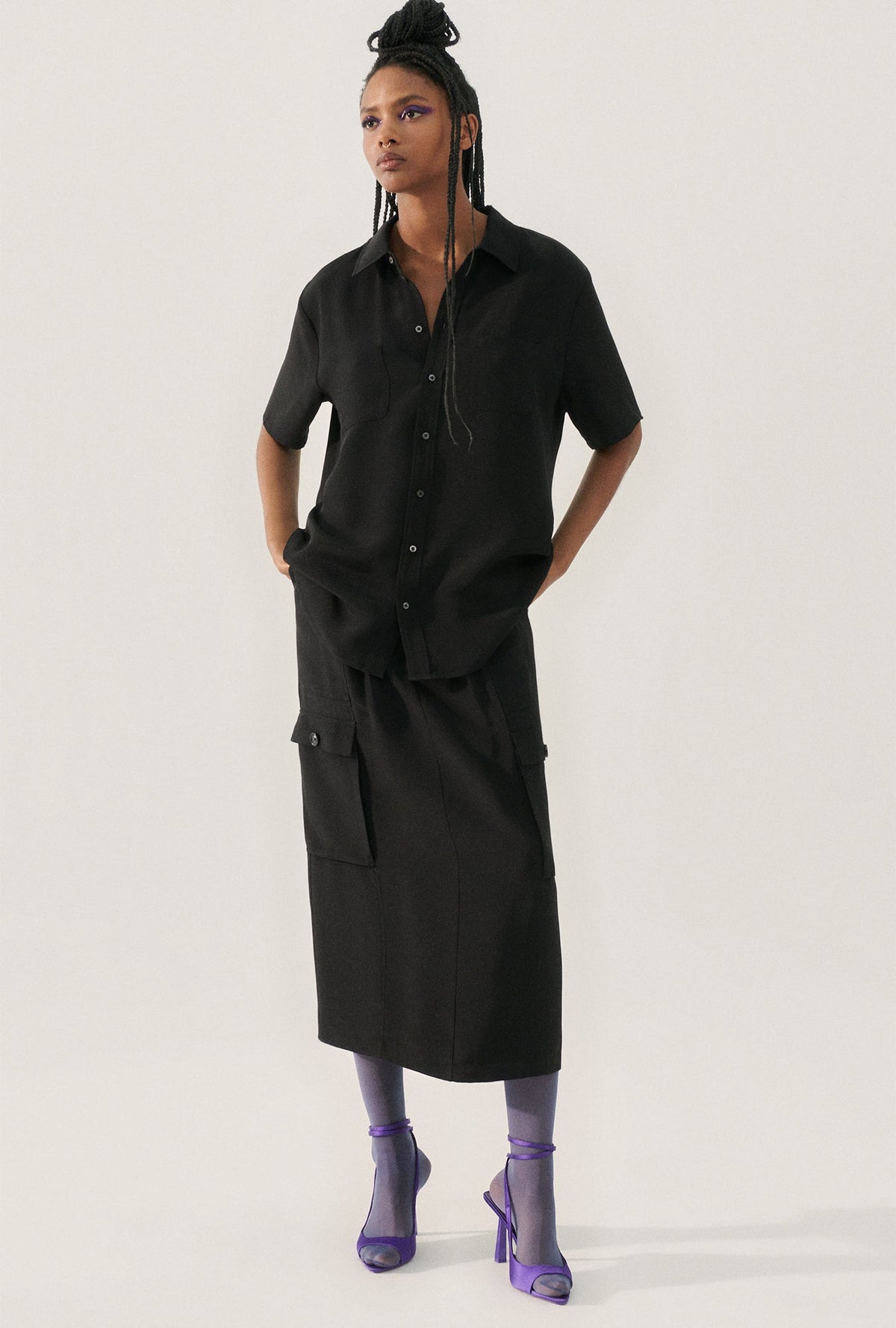 Silk Laundry CDC Short Sleeve Boyfriend Shirt (Black)