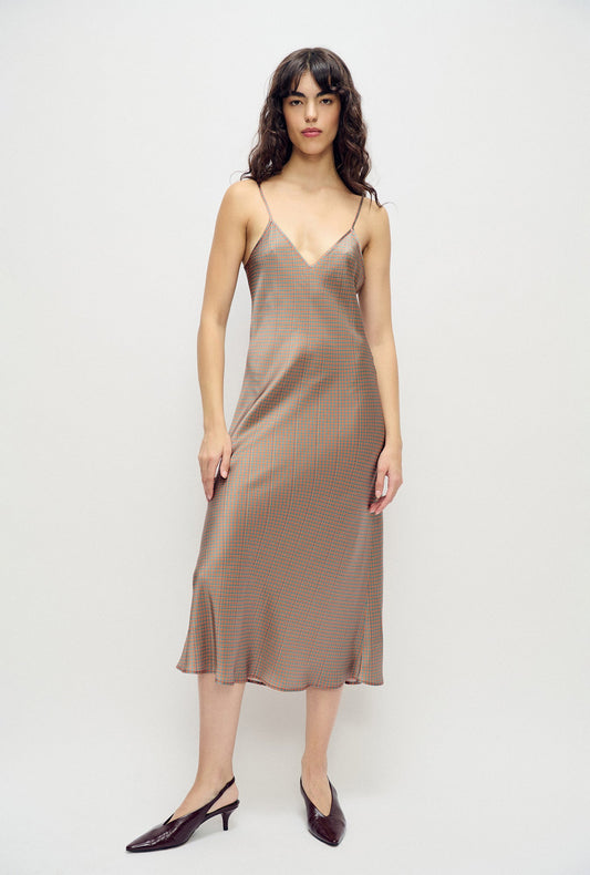 Image of Dresses. Product name - 90S Slip Dress Micro Plaid in Micro Plaid colour by brand - Silk Laundry
