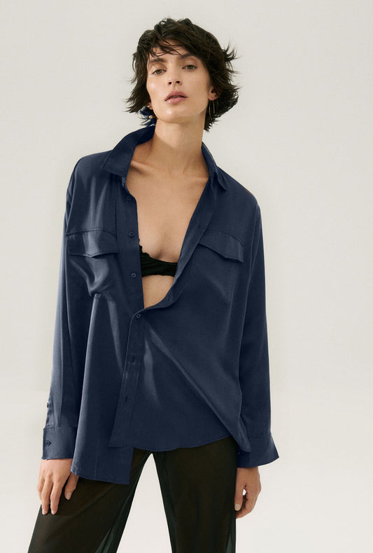 Silk Laundry Boyfriend Shirt (Midnight)