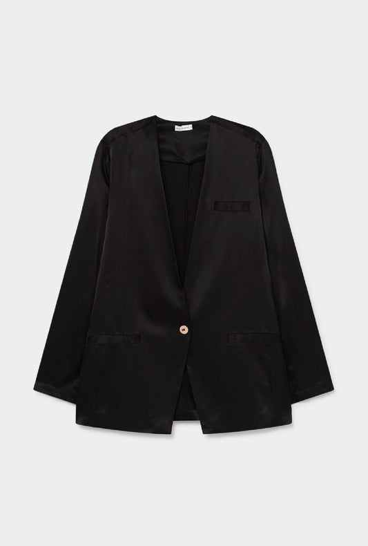 Silk Laundry Collarless Blazer (Black)
