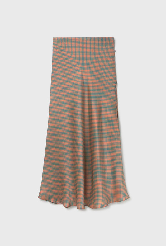 Silk Laundry Long Bias Cut Skirt (Micro Plaid)