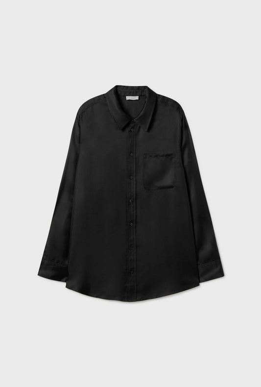 Silk Laundry Twill Boyfriend Shirt (Black)
