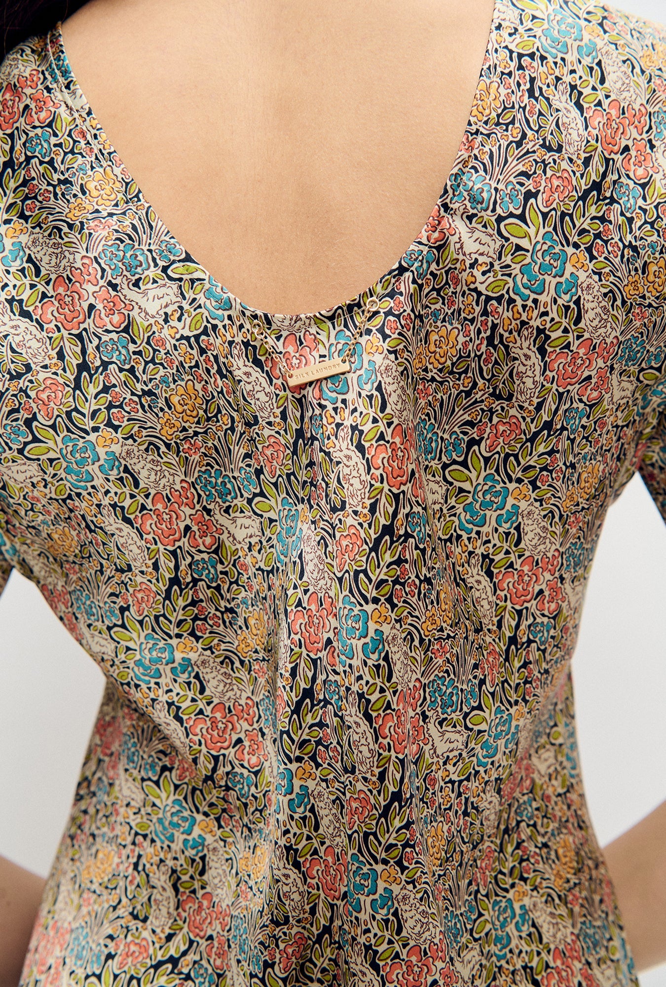 Silk Laundry Short Sleeve Bias Cut Dress (Sugar Floral)