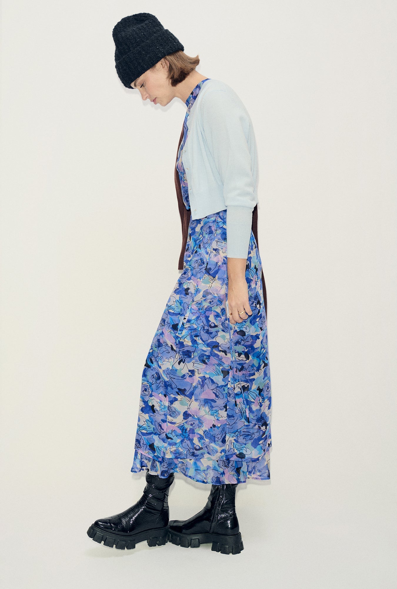 Silk Laundry Wool Cropped Cardigan (Cornflower)