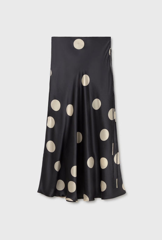 Silk Laundry Long Bias Cut Skirt (Large Polka Dot)