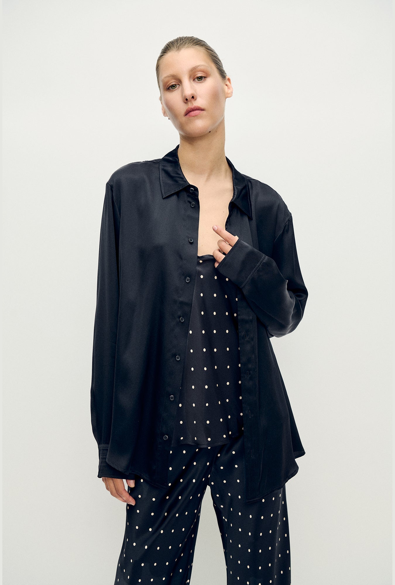 Silk Laundry Boyfriend Shirt (Black)