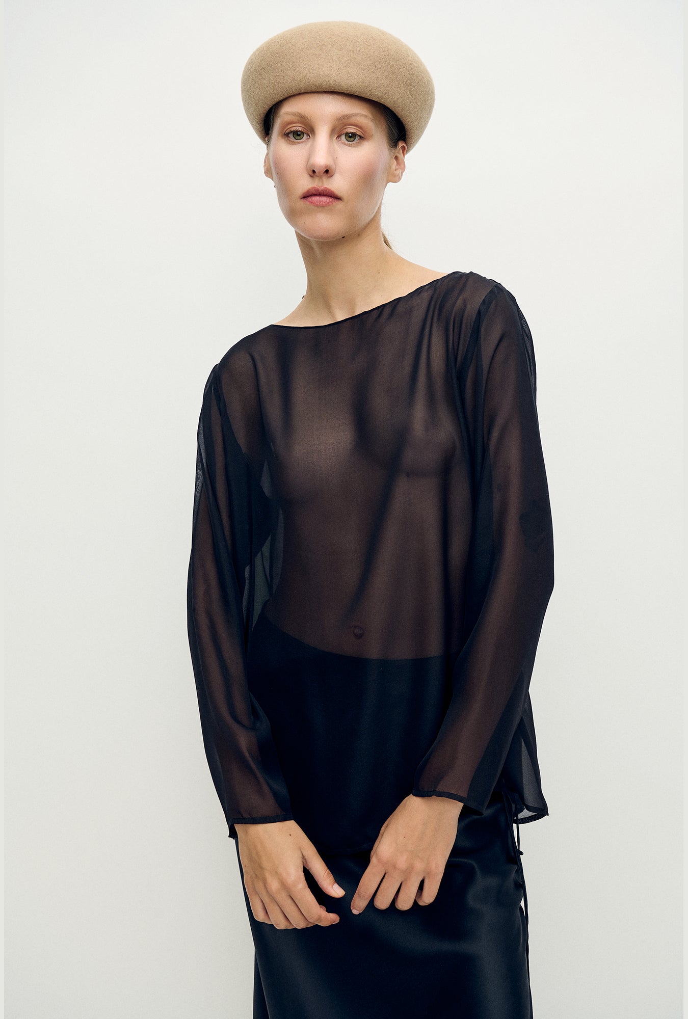 Silk Laundry Chiffon Audrey Top (Black)