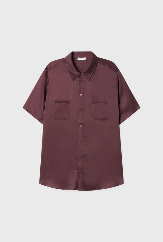 Silk Laundry Short Sleeve Boyfriend Shirt (Cacao)