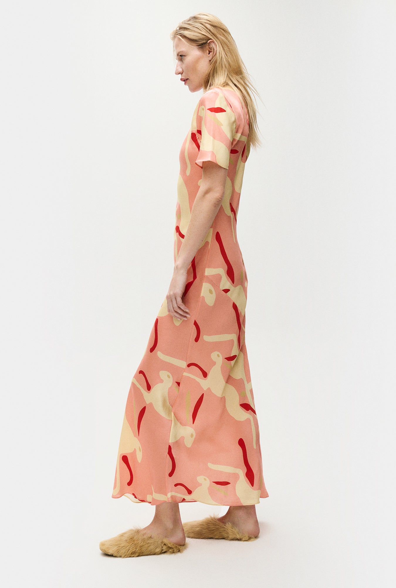 Silk Laundry Short Sleeve Bias Dress (Rabbit Amaranth)