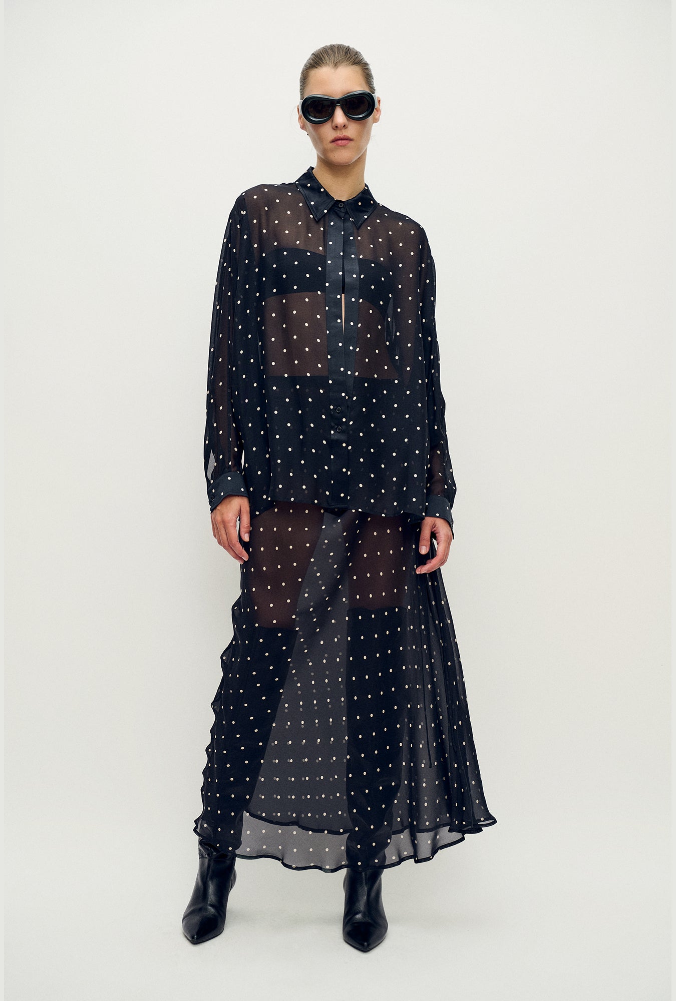 Image of Shirts. Product name - Crossover Shirt Small Polka Dot in Small Polka Dot colour by brand - Silk Laundry