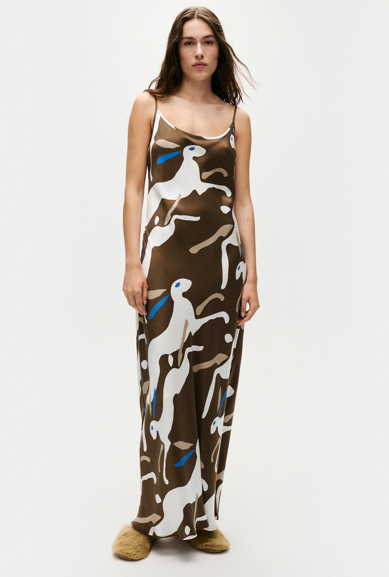 Image of Dresses. Product name - 1996 Dress Rabbit Dark Earth in Rabbit Dark Earth colour by brand - Silk Laundry