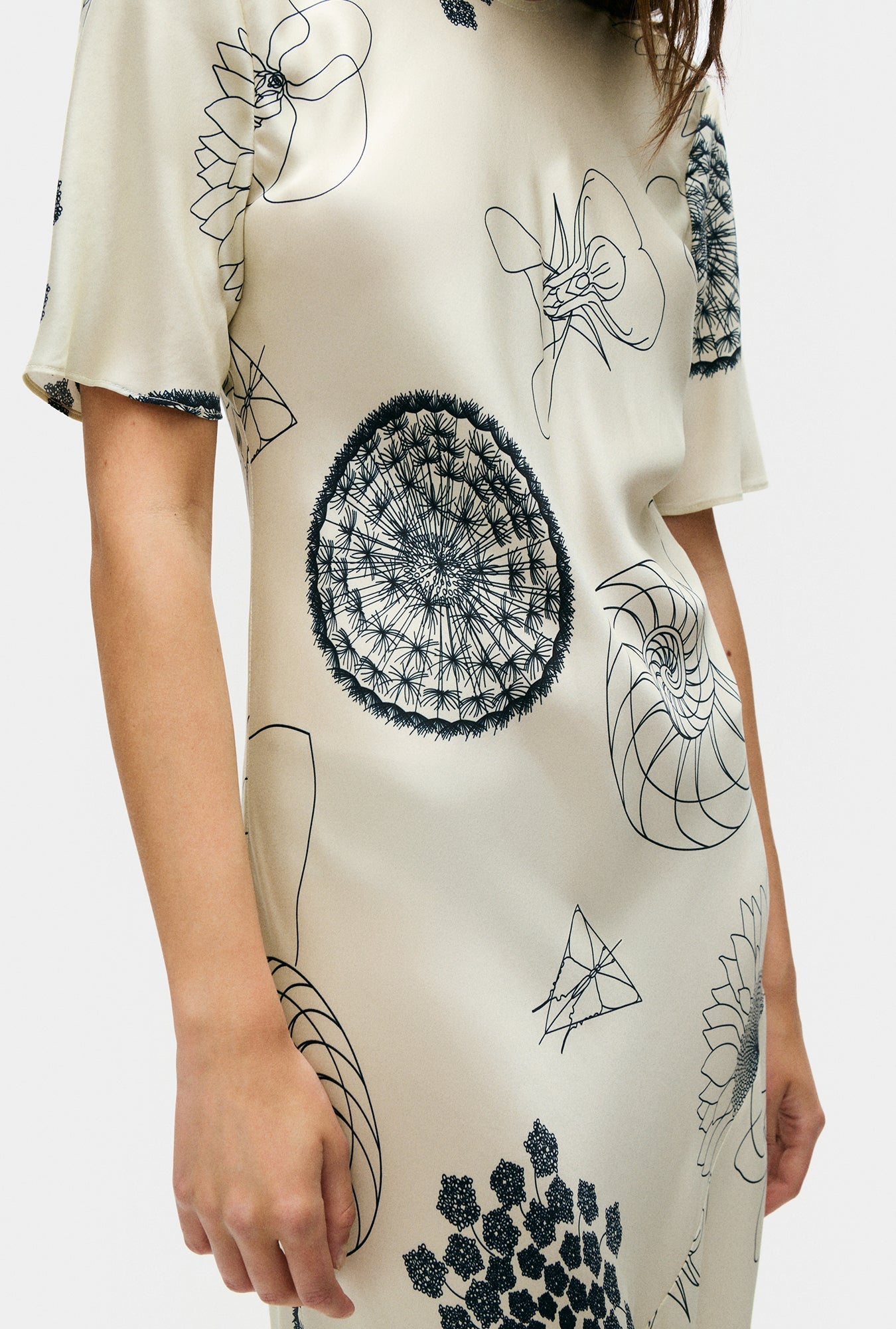 Silk Laundry Short Sleeve Bias Dress - (Fibonacci Off-White)