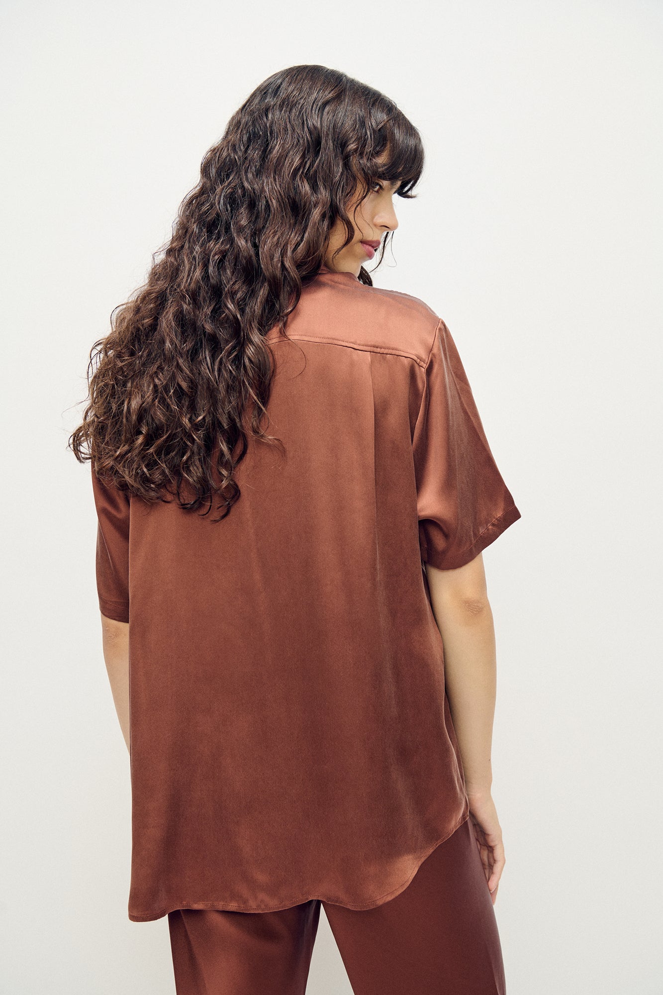 Silk Laundry Short Sleeve Boyfriend Shirt (Root)