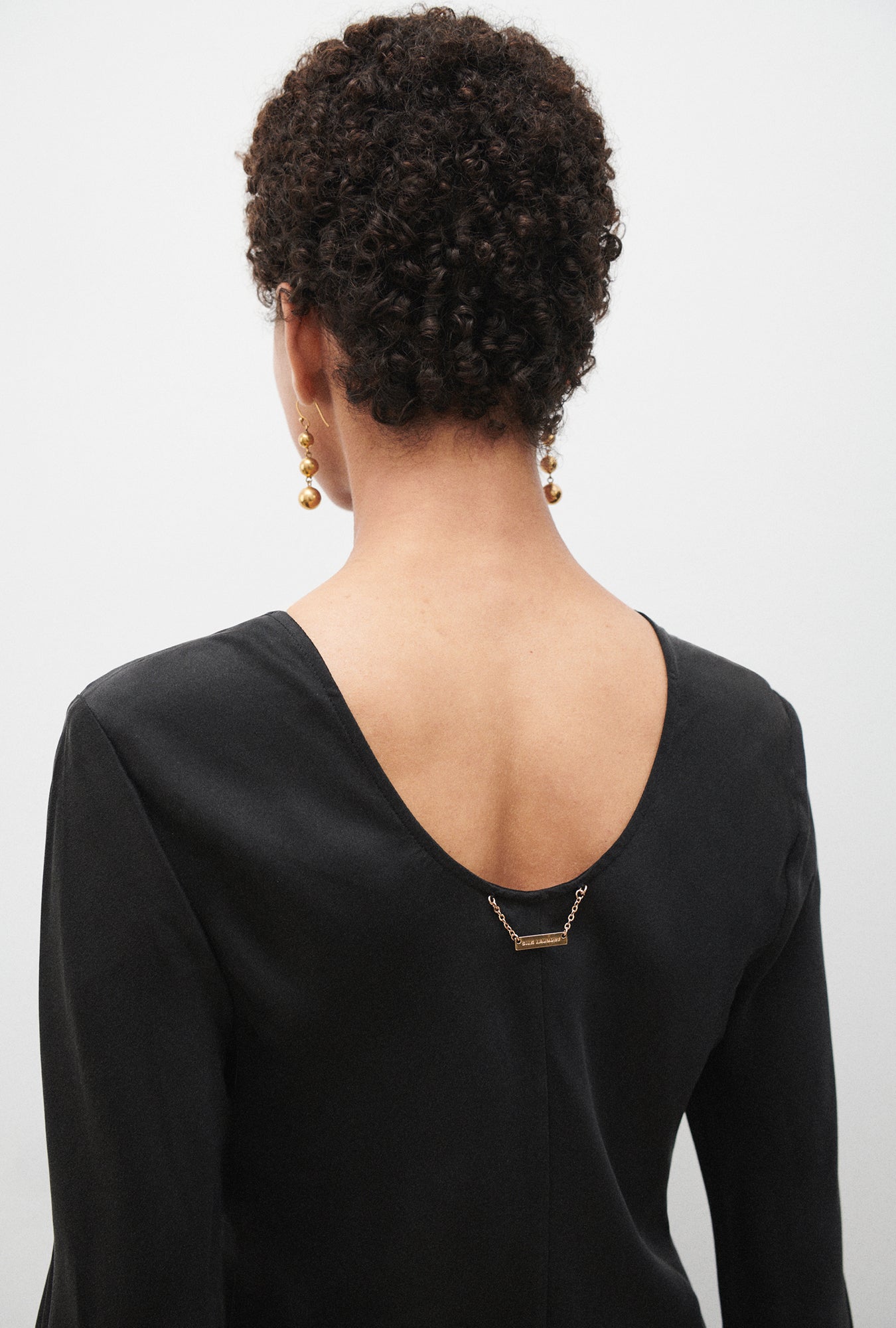 Silk Laundry Full Sleeve Bias Dress (Black)